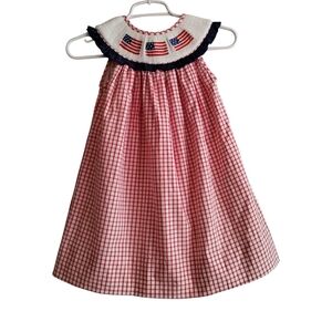 Smockingbird Girls 4 Red and White Gingham Patriotic Embroidered Dress